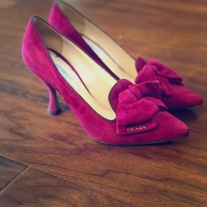 Prada raspberry suede pumps